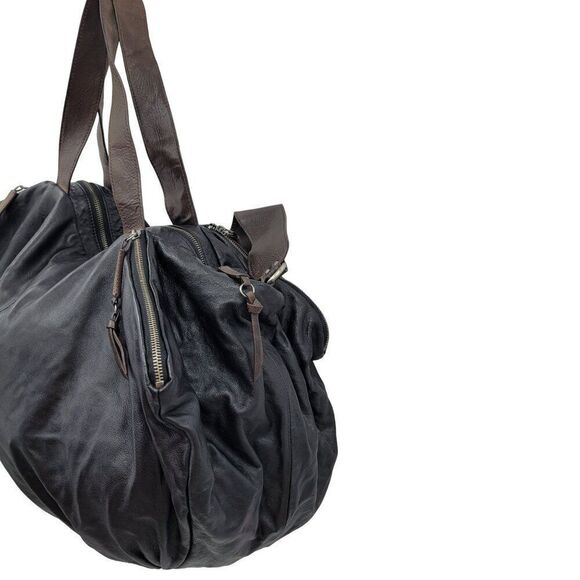 BCBGMAXAZRIA Black Leather Duffle Bag Travel Overnight Gym Weekend Tote Pockets - Picture 10 of 16